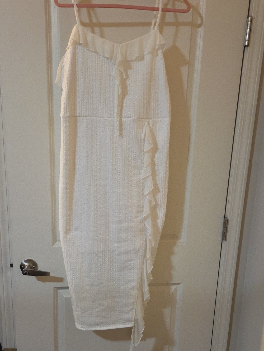 SHEIN White Ruffle Midi Slip Dress